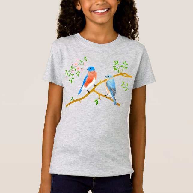 Bluebirds Grått Girl's T-Shirt (Framsida)