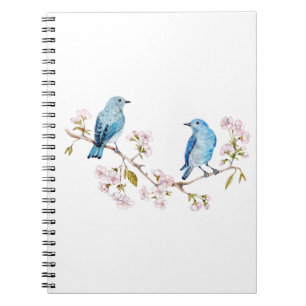 Bluebirds i bergsområdena vid Sakura Gren Anteckningsbok Med Spiral
