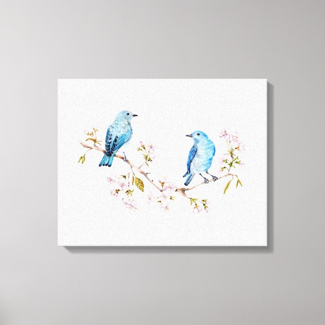 Bluebirds i bergsområdena vid Sakura Gren Canvastryck (Framsida)