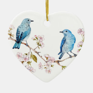Bluebirds i bergsområdena vid Sakura Gren Julgransprydnad Keramik