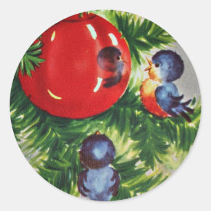 Bluebirds i en julgran runt klistermärke