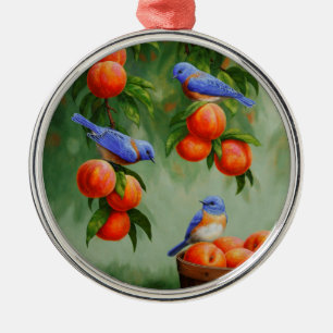 Bluebirds i Peach Träd Orchard Julgransprydnad Metall
