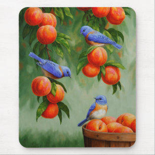 Bluebirds i Peach Träd Orchard Musmatta