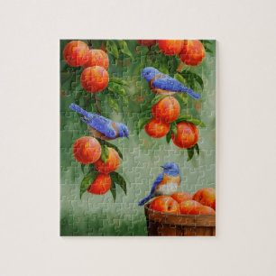 Bluebirds i Peach Träd Orchard Pussel