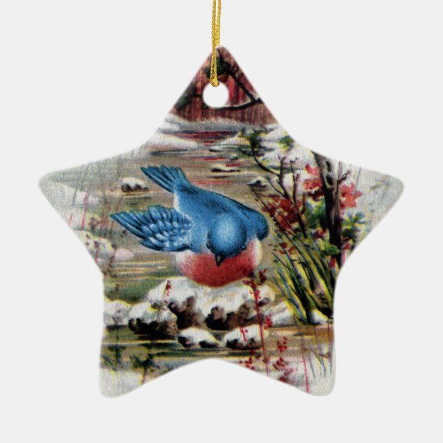 Bluebirds i vintervintagejul julgransprydnad keramik (Framsidan)