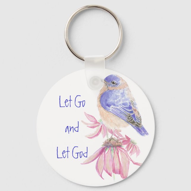Bluebirds, Motivational Let Go and Let God Quote Nyckelring (Framsida)