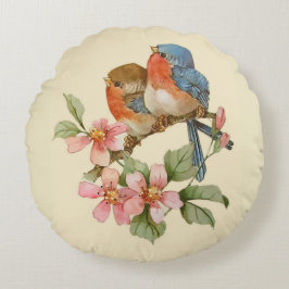 Bluebirds och Apple-Blommar Rund fyllning Kudde