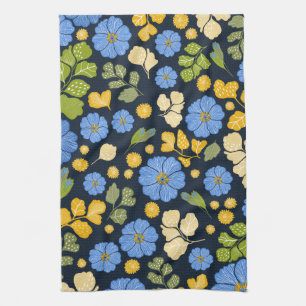 Bluebirds och blommor kökshandduk