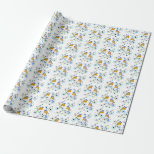 Bluebirds och blommor, vattenfärg presentpapper