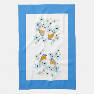 Bluebirds och blommor, vattenfärg Ta Towel Kökshandduk