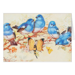 Bluebirds och fjärilsflicka hälsningskort