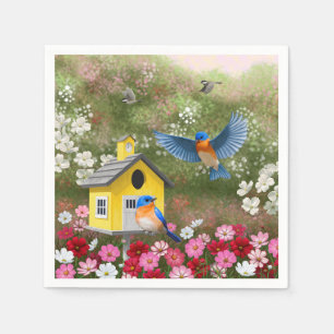 Bluebirds och Gult School Birdhouse Pappersservett
