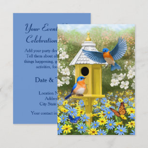 Bluebirds och Hexagon Birdhouse Blue Inbjudningar