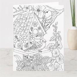 Bluebirds och Hollyhock Färg-it-Yourself Kort