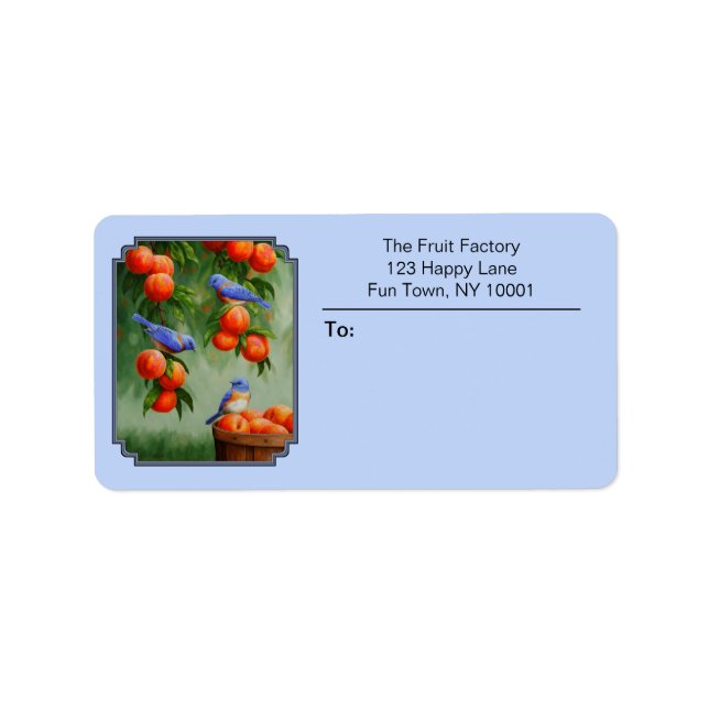 Bluebirds och persikor Blue Adressetikett (Framsidan)