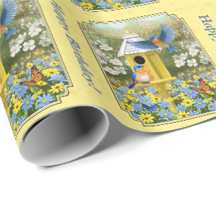 Bluebirds och Round Birdhouse-Gult Presentpapper