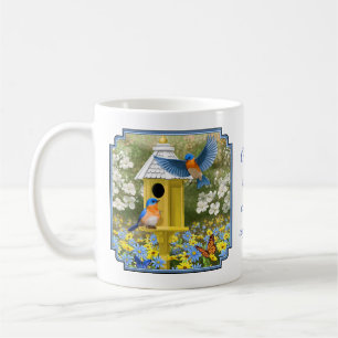 Bluebirds och Tall Gult Birdhouse Kaffemugg