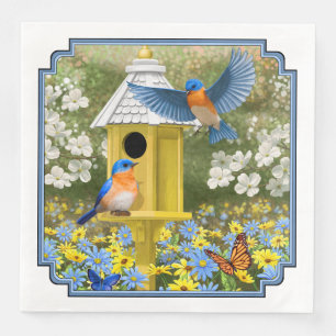 Bluebirds och Tall Gult Birdhouse Pappersservett