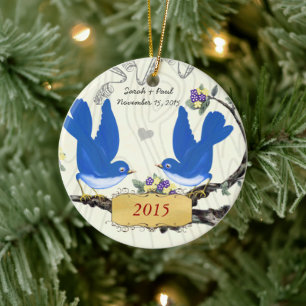 Bluebirds om Vintage av ylle Grain Julgransprydnad Keramik
