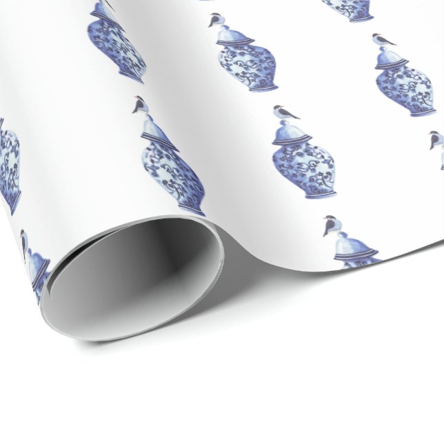 Bluebirds on Ginger Jars Wrapping Paper Presentpapper (Rullad Hörn)