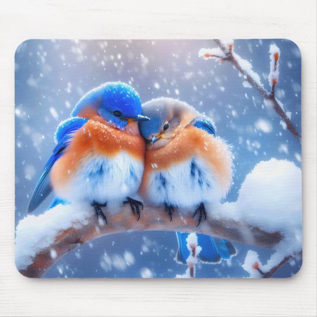 Bluebirds på en snöig Gren Musmatta (Framsidan)