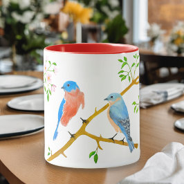 Bluebirds Red & White Mugg