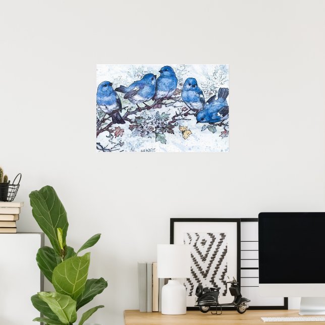 Bluebirds som körts på Blommar av körsbär Poster (Hemmakontoret)
