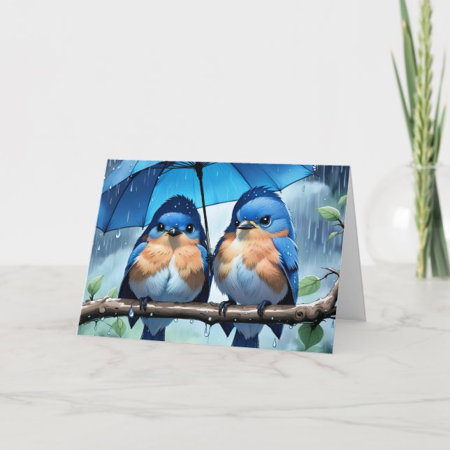 Bluebirds under paraplyårsdagen kort (Framsida)