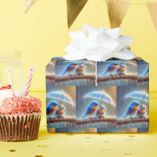Bluebirds under paraplyer presentpapper