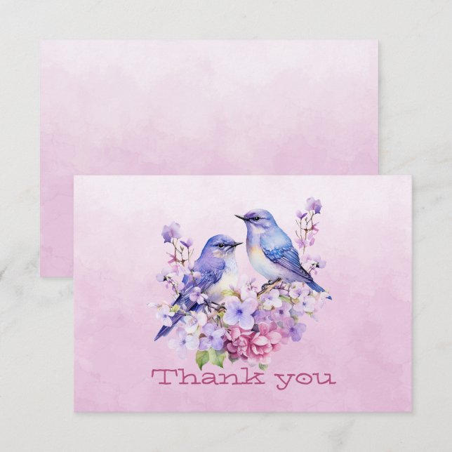 Bluebirds vid Rosa av blommor (Fram/baksida)