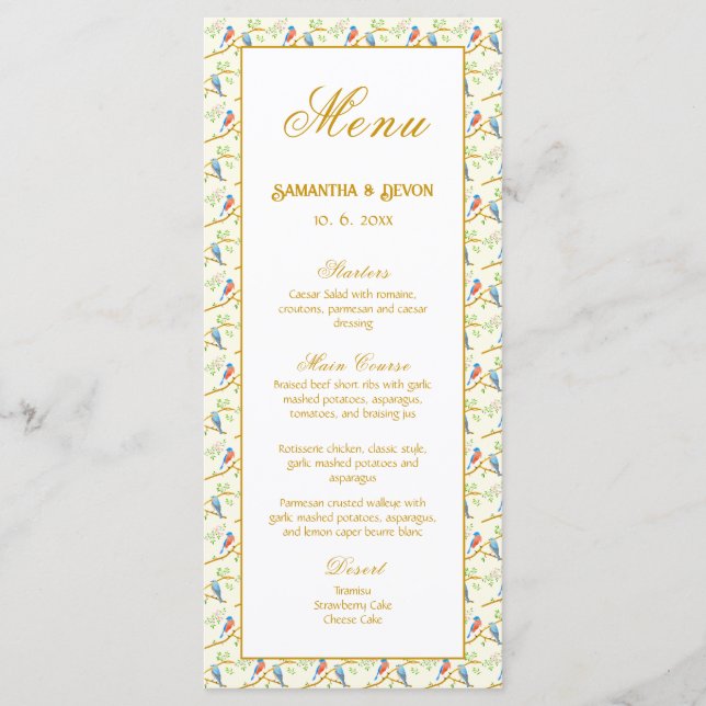 Bluebirds Wedding Menu Meny (Framsida)
