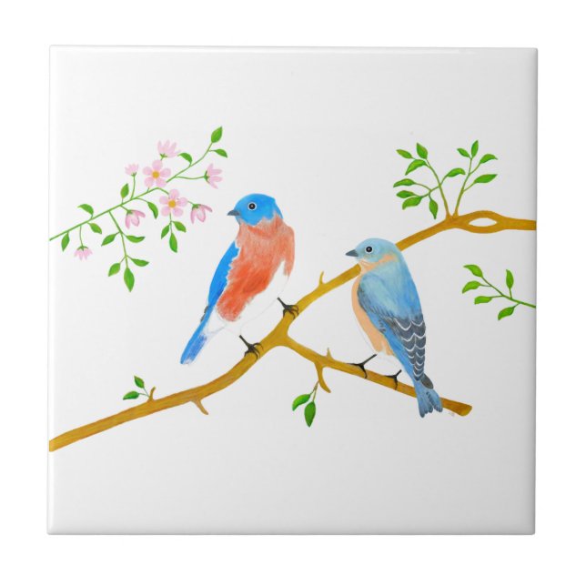 Bluebirds White Ceramic Tile Kakelplatta (Framsidan)