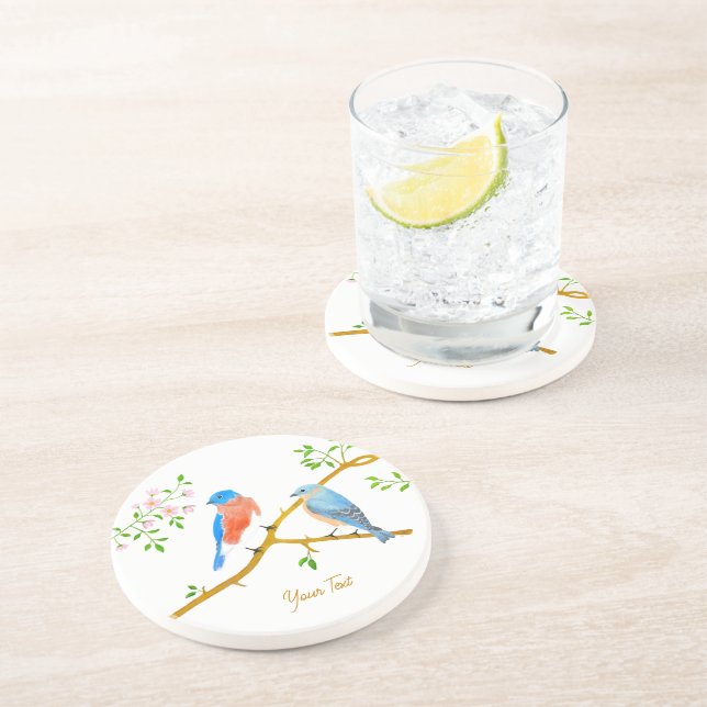 Bluebirds White Sandstone Round Underlägg (Sidan)