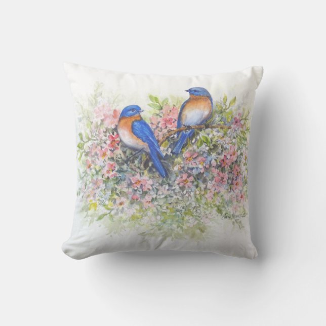 Bluebirdset och blommar kudder kudde (Framsida)