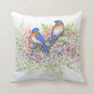 Bluebirdset och blommar kudder kudde