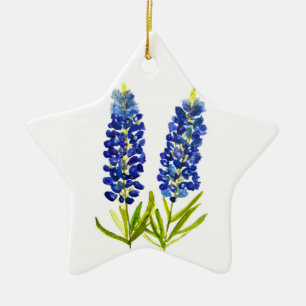 Bluebonnet Blåa blommor Texas Texan Lupine Julgransprydnad Keramik