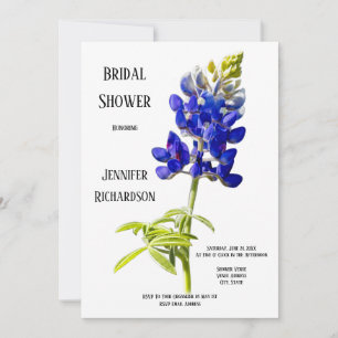 Bluebonnet Blommigt on White, Bröllop Möhippa Inbjudningar