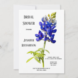 Bluebonnet Blommigt on White, Bröllop Möhippa Inbjudningar