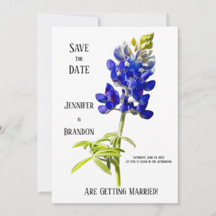 Bluebonnet Blommigt on White, Bröllop spara datum. Inbjudningar