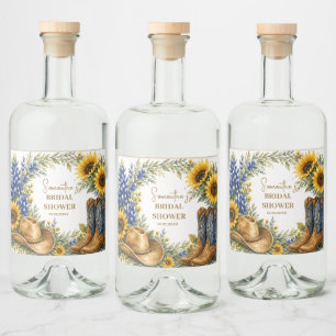 Bluebonnet Texas Sunflower Boho Bröllopsdusch Spritflaskor Etikett