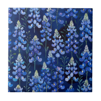Bluebonnet Wildblomma Mönster, Mörk blått Blommigt Kakelplatta