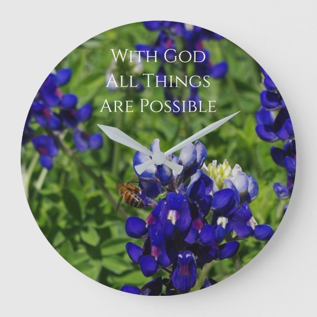 Bluebonnets & Bee med Gud är allt möjligt  Stor Klocka (Framsida)