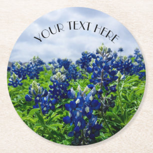 Bluebonnets Blåa blommor Texas Texan Blommigt Underlägg Papper Rund