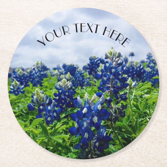 Bluebonnets Blåa blommor Texas Texan Blommigt Underlägg Papper Rund (Framsidan)