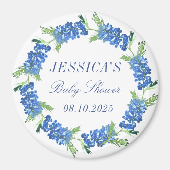 Bluebonnets Blommigt Monogram Bröllop Baby Shower Magnet (Framsidan)