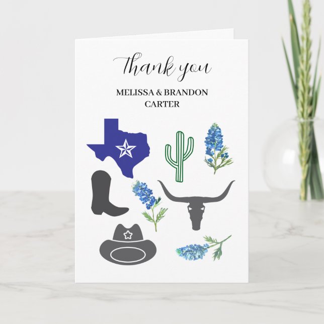 Bluebonnets Blue Blommigt Texas Bröllop Tack Kort (Framsida)