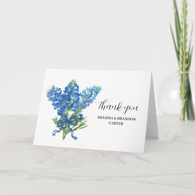 Bluebonnets Blue Blommigt Texas Bröllop Tack Kort (Framsida)