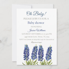 Bluebonnets Blue Floral Watercolor Texas Baby boy Inbjudningar