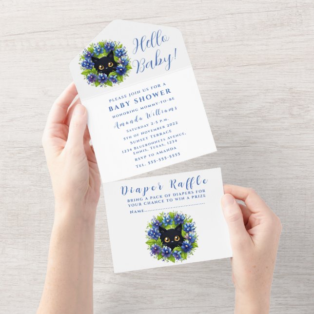 Bluebonnets Cat Texas Baby Shower Gender Neutral (Avrivbar del)