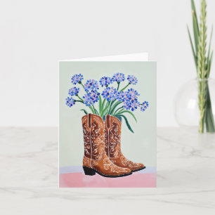 Bluebonnets Cowgirl Boot Hand Painting Texas Kort